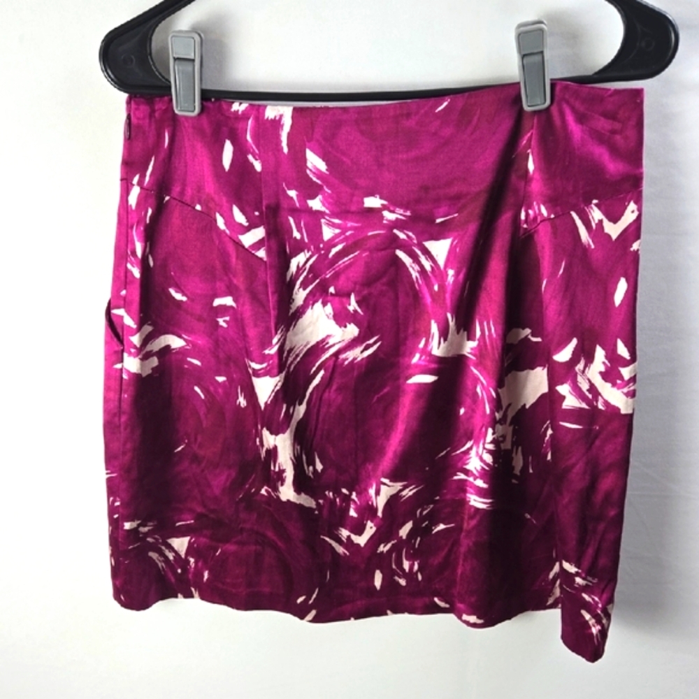 Theory Women's Purple and White Patterned Silk Blend Pencil Skirt Sz 8